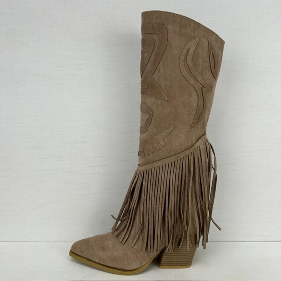 Suèdine cowboylaarzen met franjes en leuk design beige