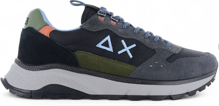 Sun68 Grijze Suède Sneakers met Zwarte en Groene Details