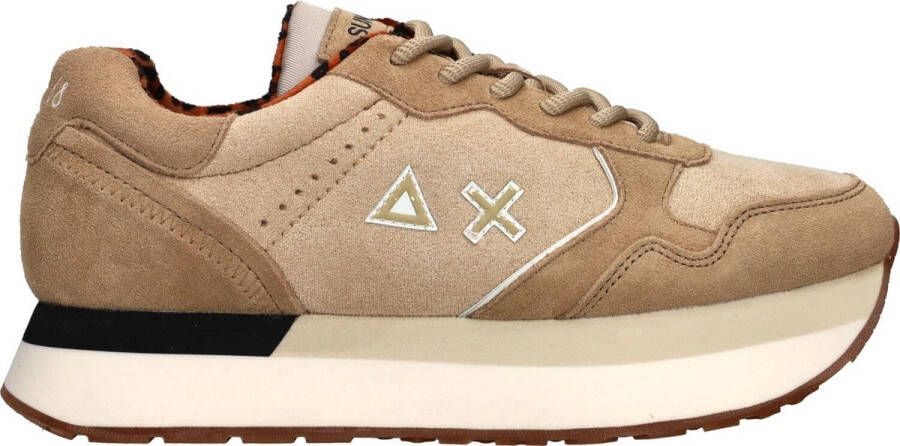 Sun68 Beige Suède Sneaker met Glitterinzetten Beige Dames