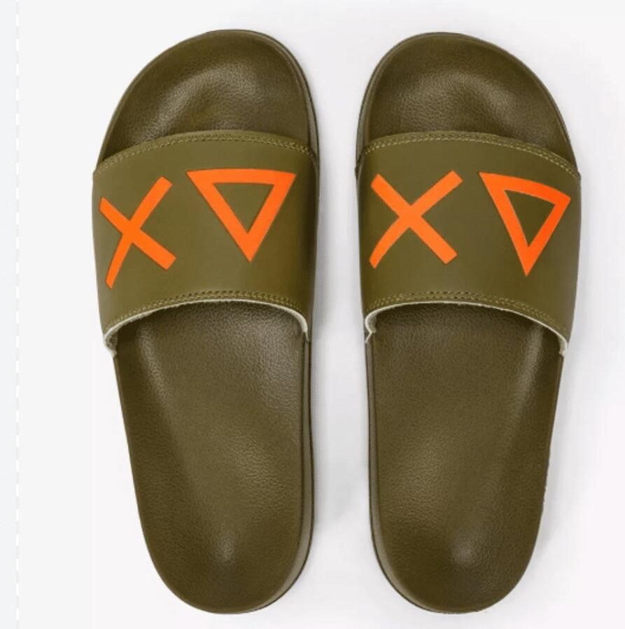 Sun 68 Heren Badslipper Slippers Logo 19 Militare Kaki