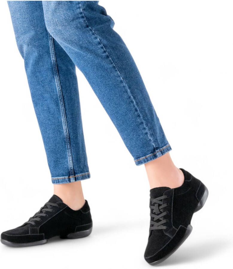 Suny 155 Suede Dames Danssneakers met Splitzool Dansen binnen en buiten Salsa Bachata Latin Westcoastwing Swing Training Zwart