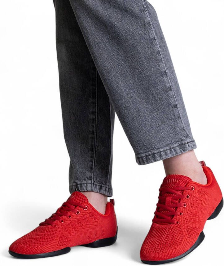 Suny Sneaker 190 Pureflex Rode danssneakers Dames danssneakers Lichtgewicht sneaker met gesplitste PU zool Uitneembaar voetbed Ademende mesh stof Zool met twee draaipunten Zumba Salsa Line dance Bachata Rood