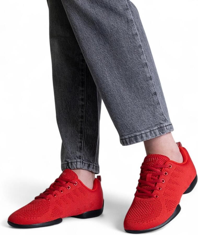 Suny Sneaker 190 Pureflex Rode danssneakers Dames danssneakers Lichtgewicht sneaker met gesplitste PU zool Uitneembaar voetbed Ademende mesh stof Zool met twee draaipunten Zumba Salsa Line dance Bachata Rood
