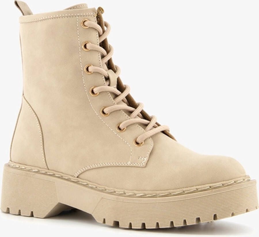 Super Cracks Supercracks vegan dames veterboots Beige - Schoenen.nl