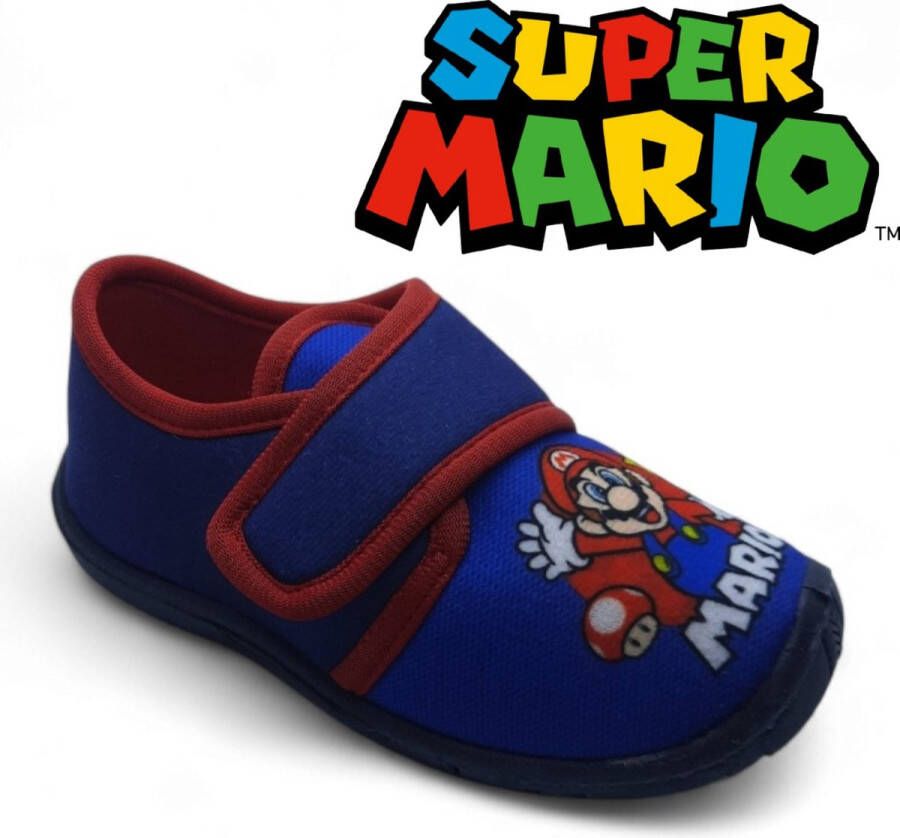 Super Mario Nintendo gesloten pantoffels blauwe sloffen met velcro klittenband