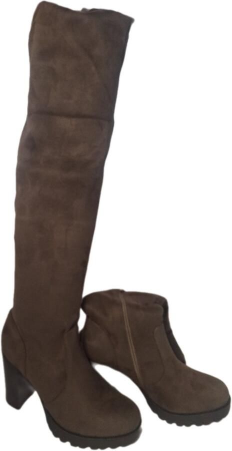 Super Me IMITATIE SUEDE LAARS MET HAK VAN 7 IN KHAKICOLOR