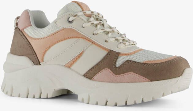 Supercracks dames dad sneakers beige roze Uitneembare zool