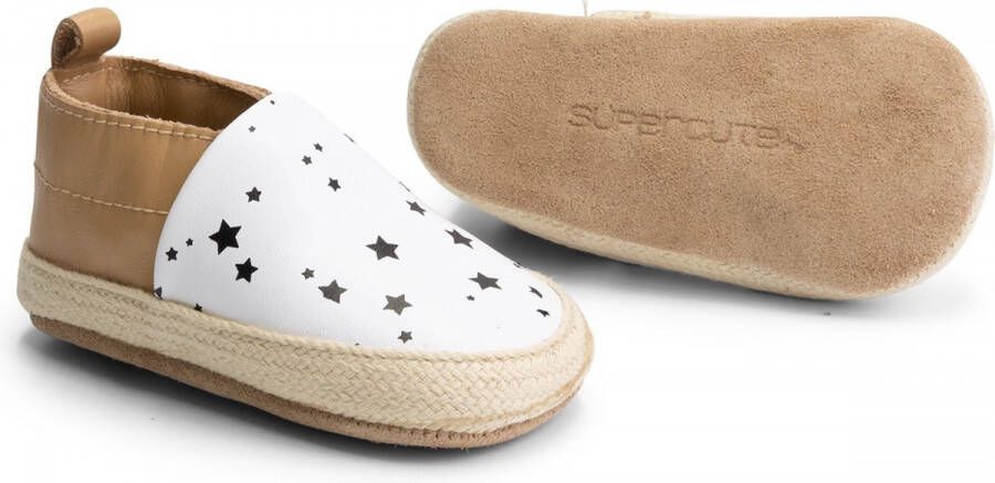 Supercute Espadrilles leer bruin wit met zwarte sterretjes 0 6 maanden