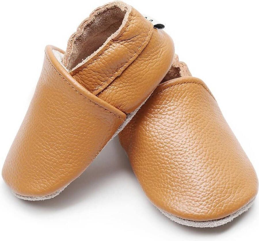 Supercute Leren baby sloffen Caramel bruin 0 6 maanden Leer Babyschoenen Jongen Kraamkado Babyshower