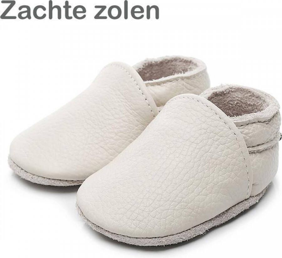 Supercute Leren Baby Slofjes Ecru Zandkleur 6 tot 12 Maanden Leer Babyschoenen Jongen Meisje Kraamkado Babyshower