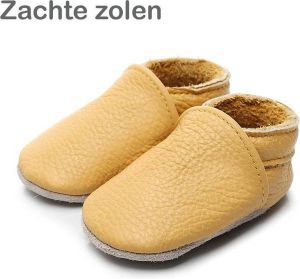 Supercute Leren Baby Slofjes Okergeel 12 tot 18 Maanden Leer Babyschoenen Jongen Meisje Kraamkado Babyshower Geel