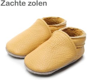 Supercute Leren Baby Slofjes Okergeel 6 tot 12 Maanden Leer Babyschoenen Jongen Meisje Kraamkado Babyshower