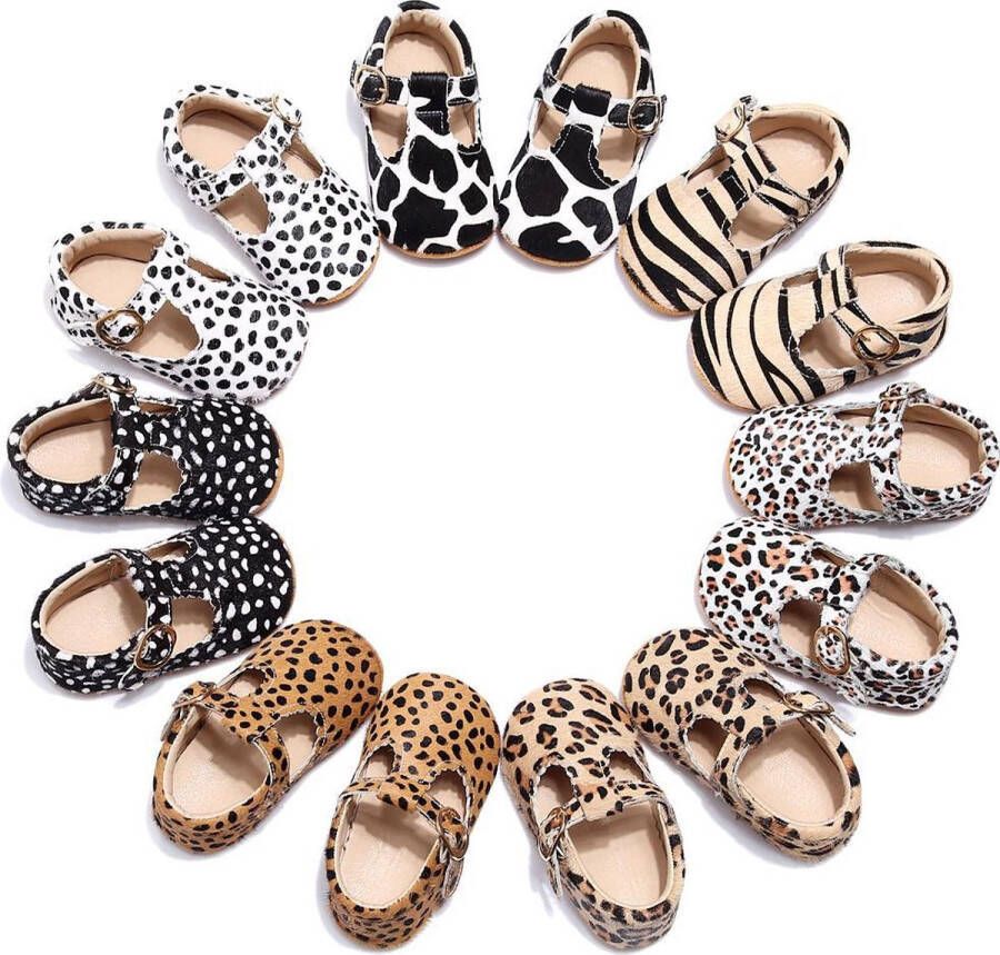 Supercute leren kinderschoenen ecru met zwarte stipjes dierenprint 12 t m 18 maanden