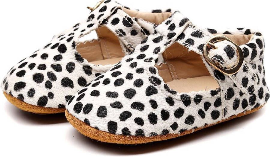 Supercute leren kinderschoenen ecru met zwarte stipjes dierenprint 12 t m 18 maanden - Foto 1