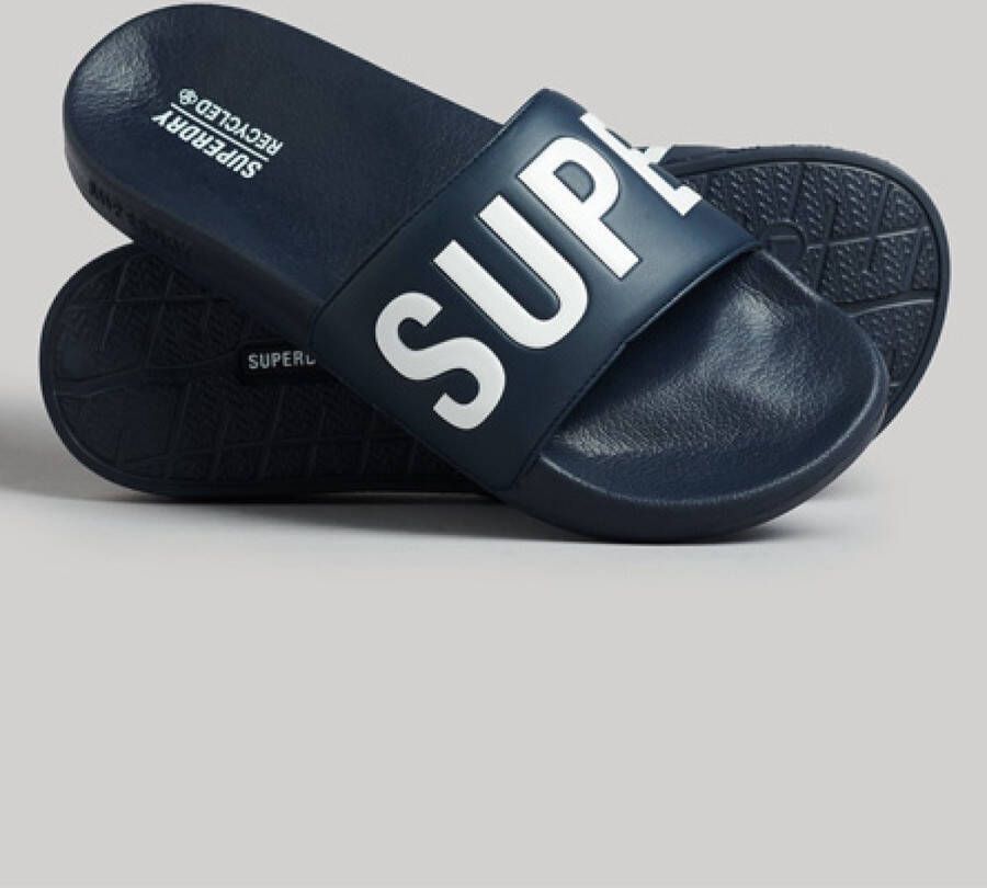 Superdry Code Core Vegan Pool Slide Heren Slippers Donkerblauw Wit