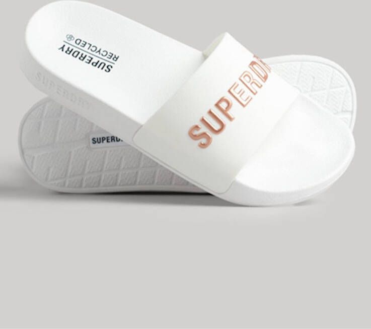 Superdry Code Logo Vegan Pool Slide Dames Slippers Wit