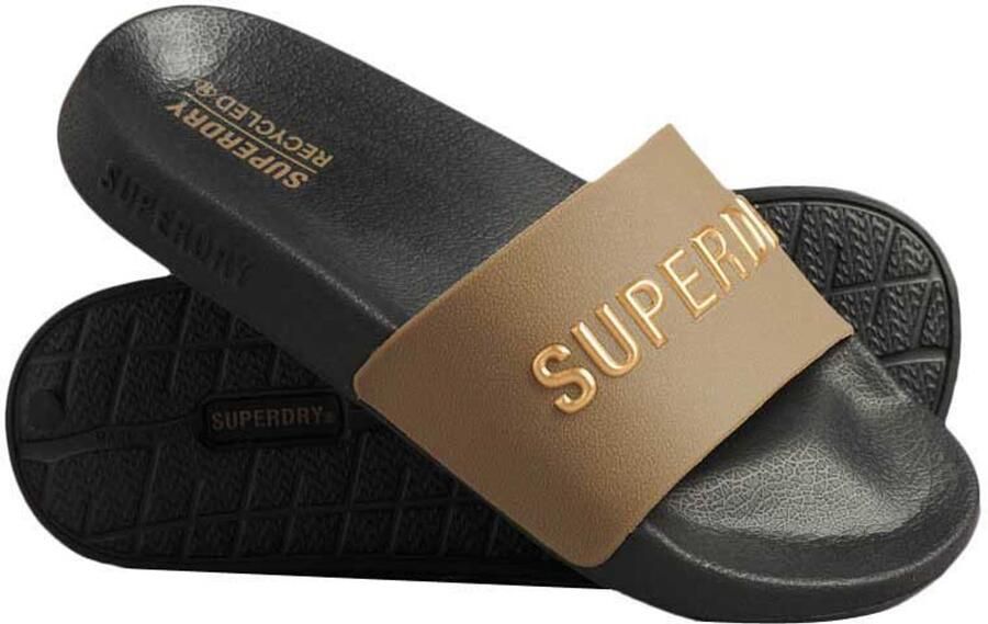 Superdry Code Logo Vegan Slippers Bruin Zwart Vrouw