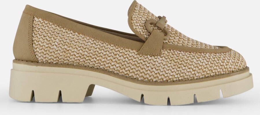 Tamaris Vegan geweven loafer met bruine accenten Beige Dames