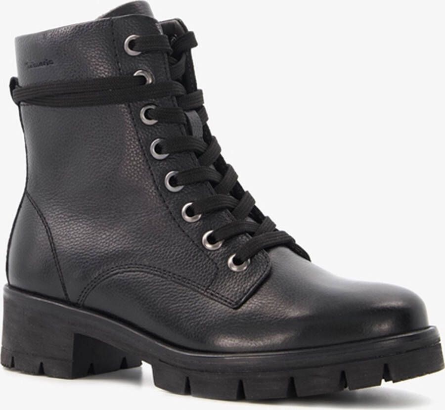 Tamaris Comfort leren veterboots met chunky zolen Zwart Maat Uitneembare zool39