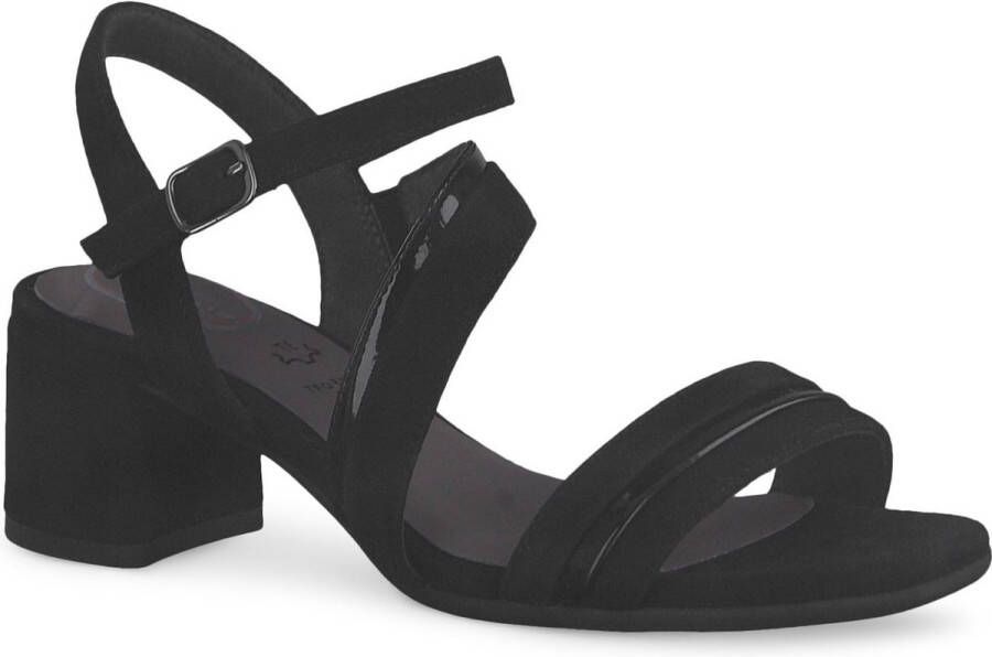 Tamaris Zwarte leren sandalette met 5 cm hak Black Dames