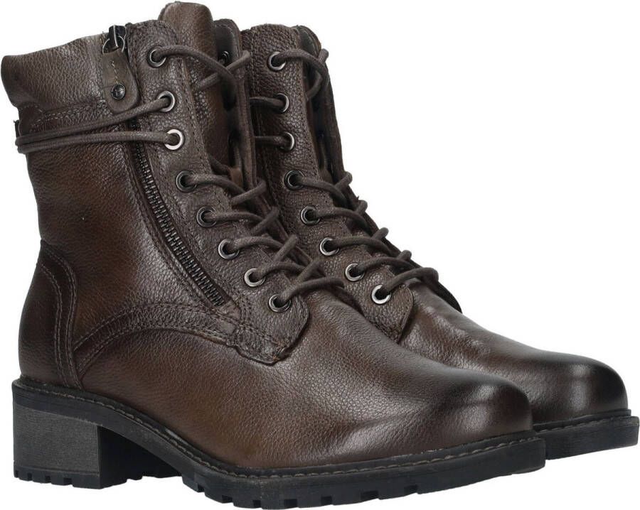 Tamaris Comfortabele Khaki Veterschoen met Brede Pasvorm en Uitneembaar Voetbed Brown Dames