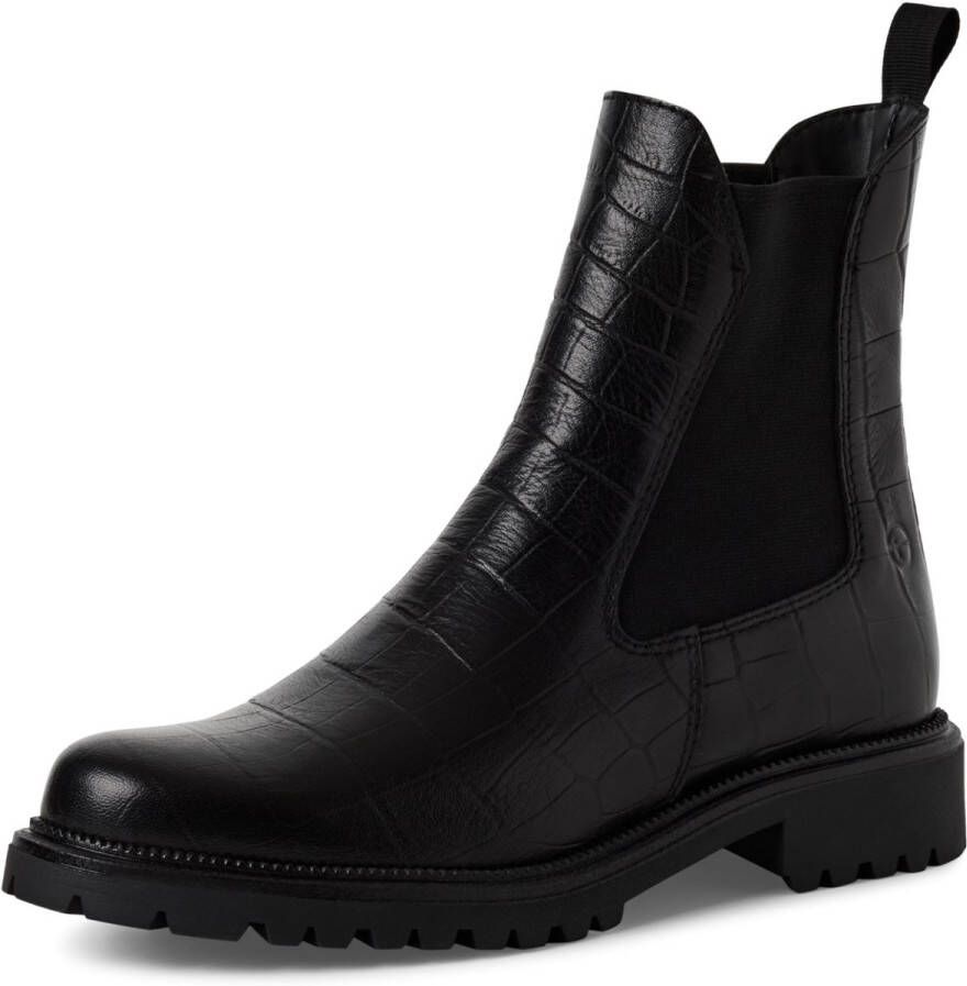 Tamaris dames Chelsea boot leren laarzen enkellaarzen dames M2542741 zwart croco