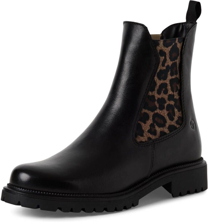 Tamaris dames Chelsea boot leren laarzen enkellaarzen dames M2542741 Zwart luipaard