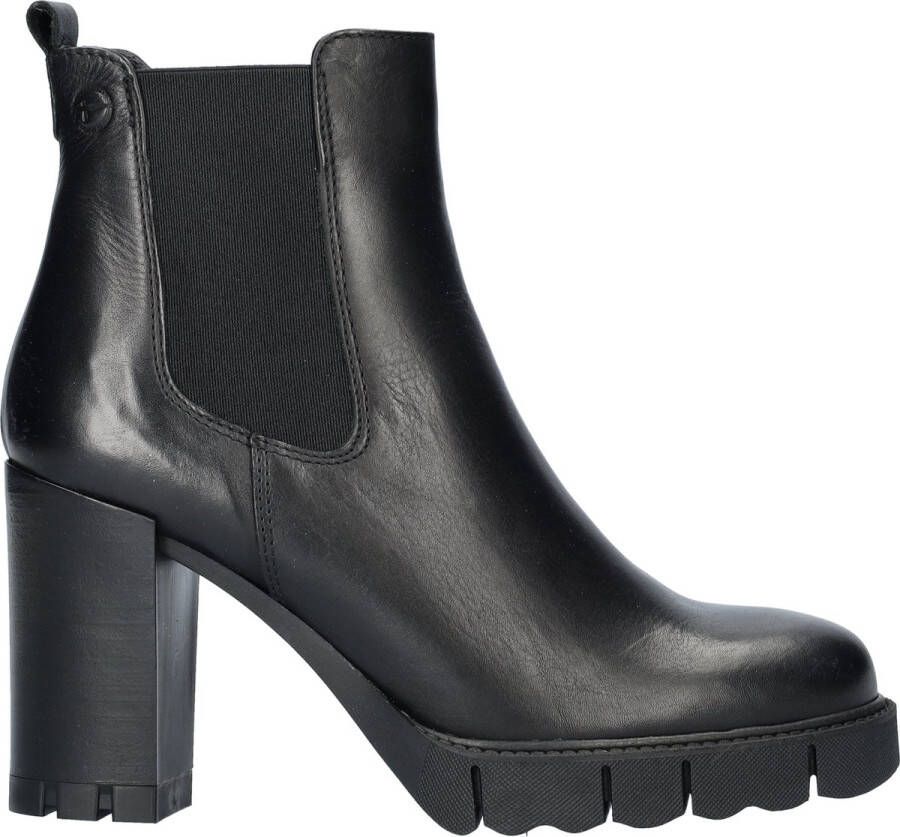 Tamaris Zwarte leren Chelsea laars met 6 cm hak Black Dames
