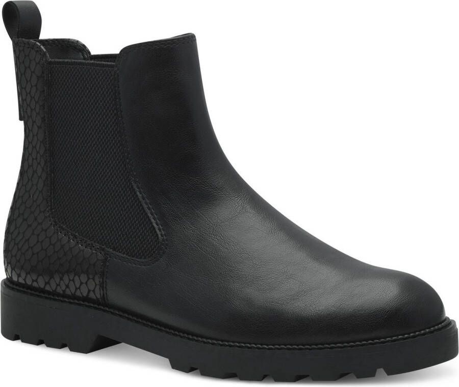 Tamaris Zwarte Chelsea Boot met Dierenprint Detail Black Dames