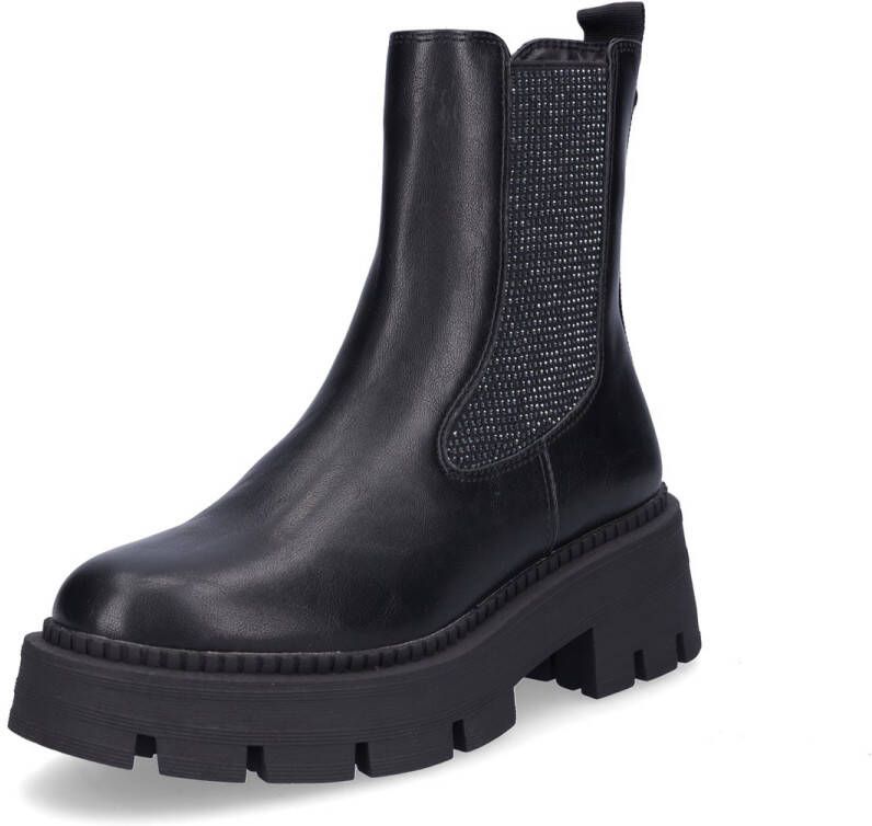 Tamaris Chelsea-boots blokhak enkellaars bezet met fonkelende strassstenen
