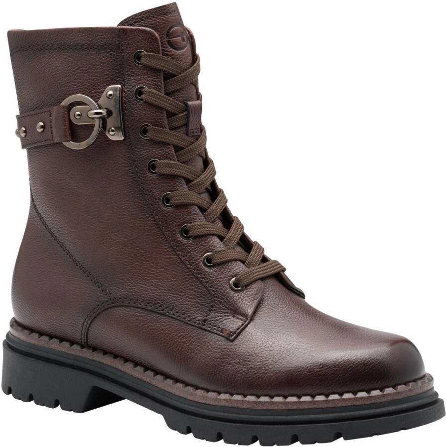 Tamaris Veterlaarsjes blokhak veterboots met studs bezette sierriem