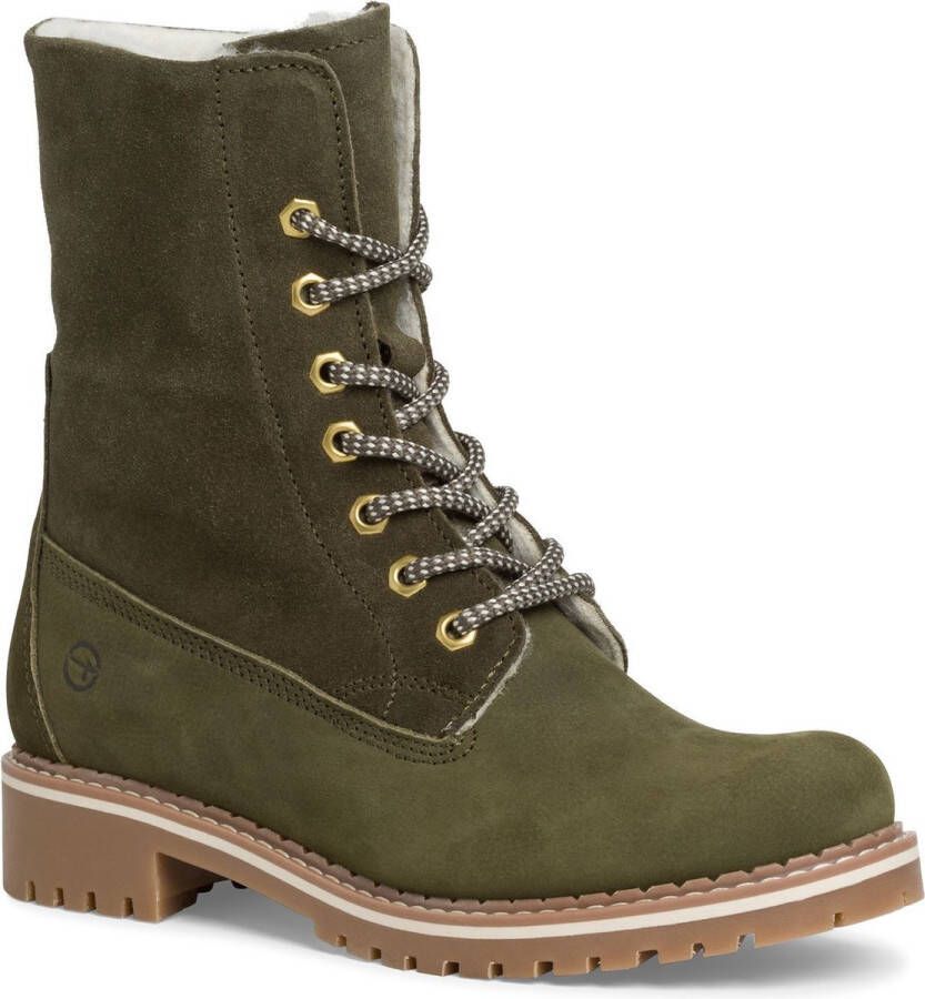 Tamaris Groene Leren Sandalen met Wollen Voering Green Dames