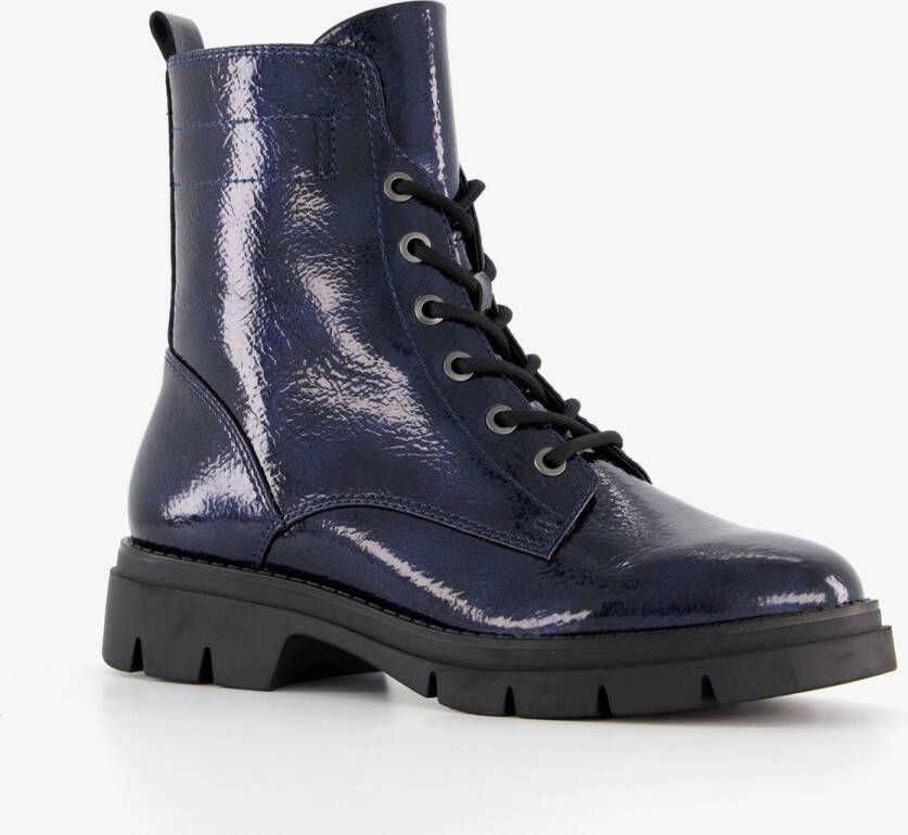 Tamaris dames lak veterboots blauw