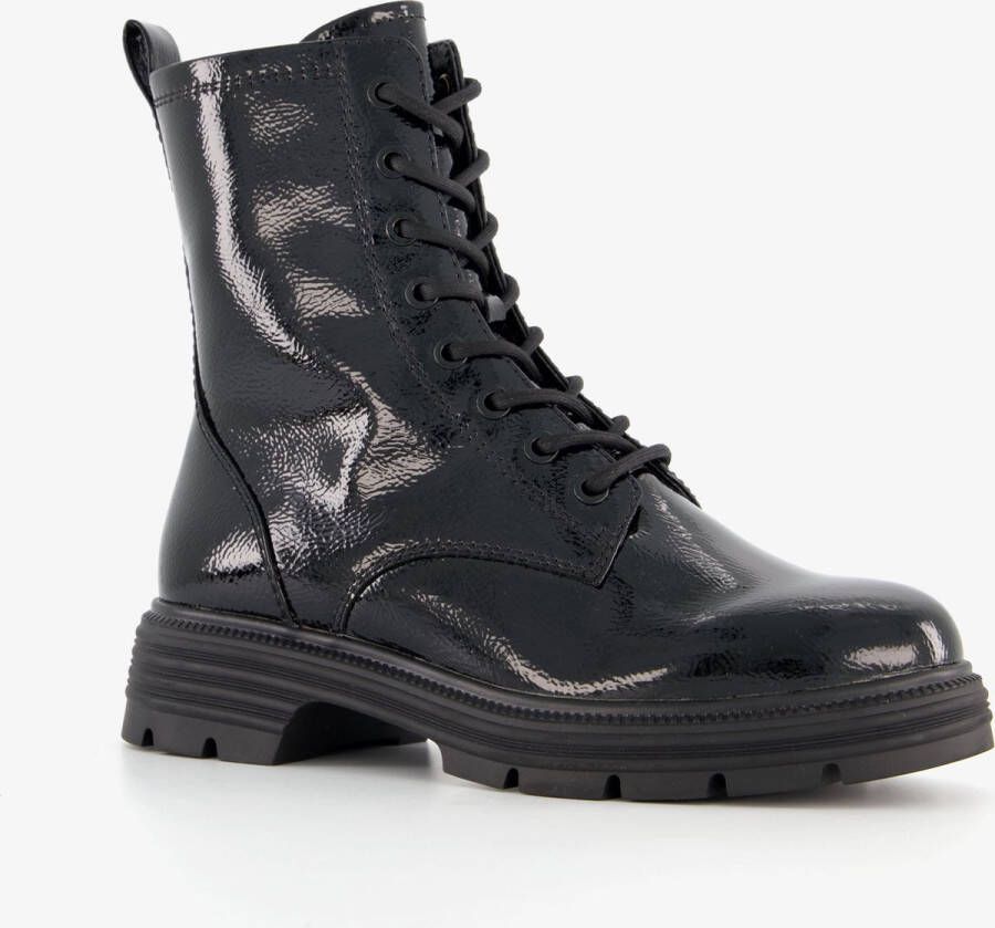 Tamaris dames lak veterboots zwart