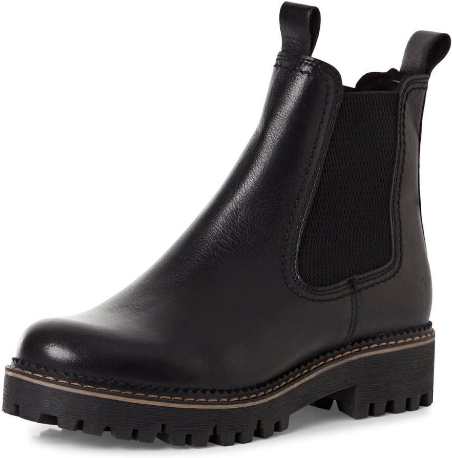 Tamaris dames leren Chelsea-laars 1-26494-45-003 Warm voering M2649445 Zwart