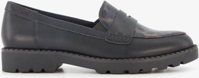 Tamaris dames loafers met panterprint details zwart