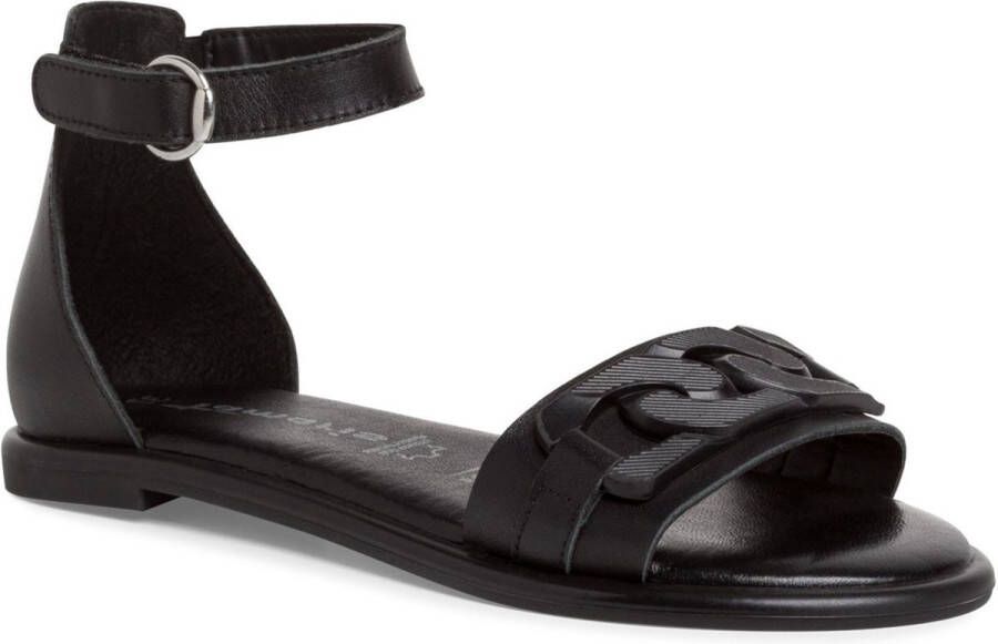 Tamaris Zwarte leren platte sandalen Black Dames