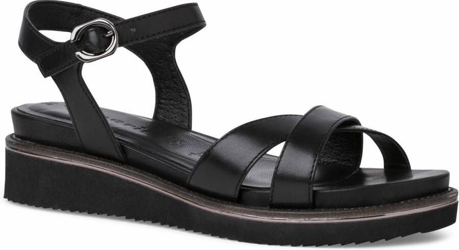 Tamaris Stijlvolle zwarte platte sandalen voor vrouwen Black Dames