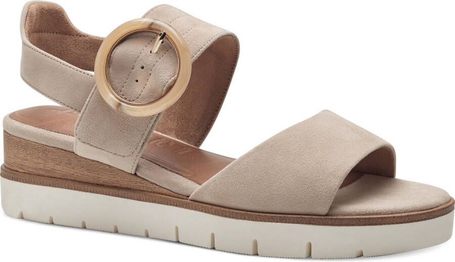 Tamaris Beige Suède Comfort Sandaal met Leren Voetbed Beige Dames