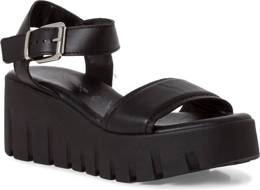 Tamaris Sandalen van leer met geprofileerde plateauzool