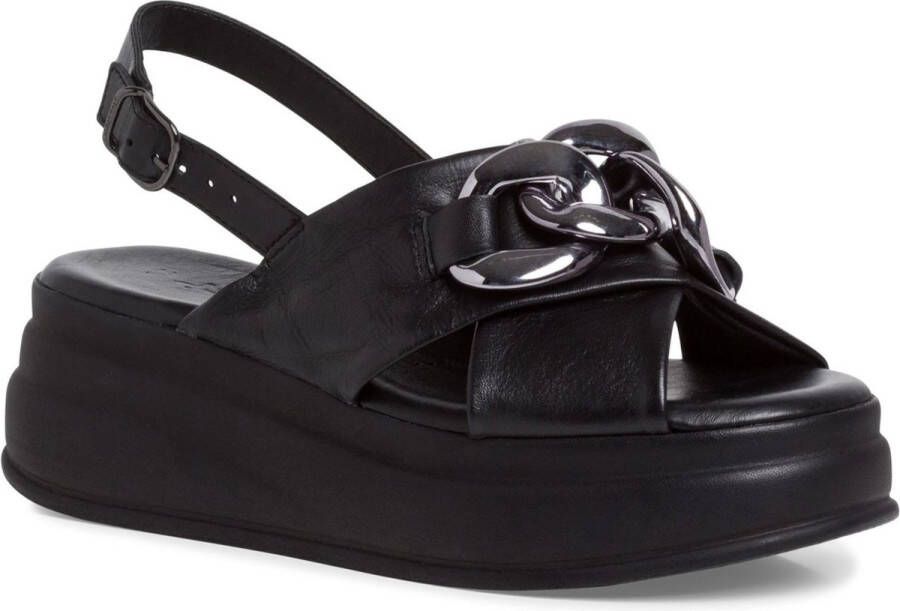 Tamaris Stijlvolle platte sandalen in zwart Black Dames