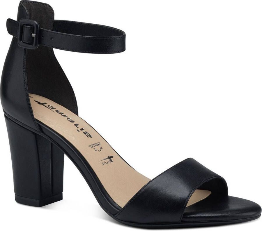 Tamaris Zwarte Leren Hoge Hak Sandalen Black Dames