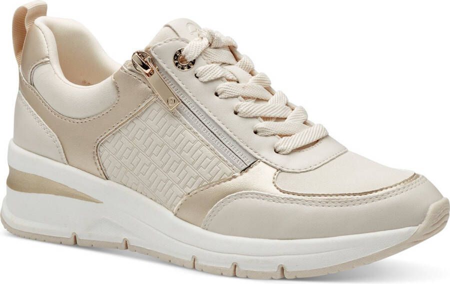 Tamaris Beige Sneaker met Stijlvolle Gouden Accenten Beige Dames