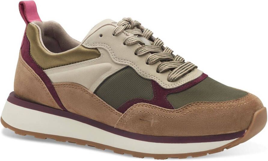 Tamaris Sneakers met sleehak vrijetijdsschoen lage schoen veterschoen met contrastafwerkingen