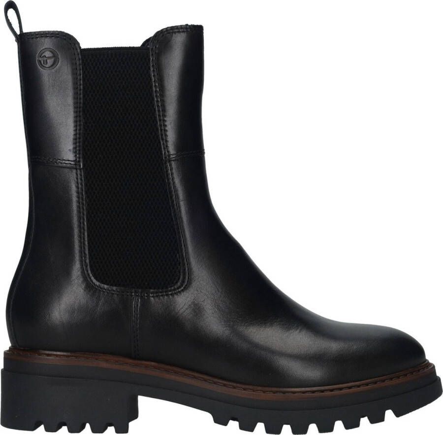Tamaris Stijlvolle Zwarte Leren Chelsea Laars met Rits en Versterkte Hiel Black Dames