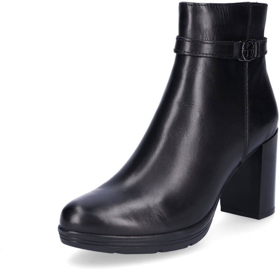 Tamaris Stijlvolle leren enkellaars met 8 cm hak Zwart Dames
