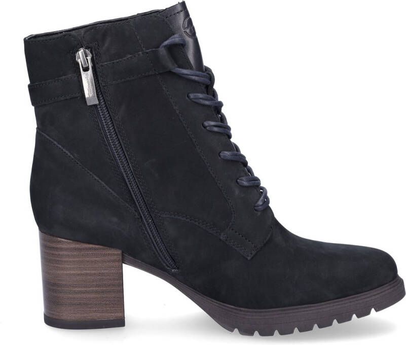 Tamaris Zwarte leren veterschoen met gouden details Zwart Dames