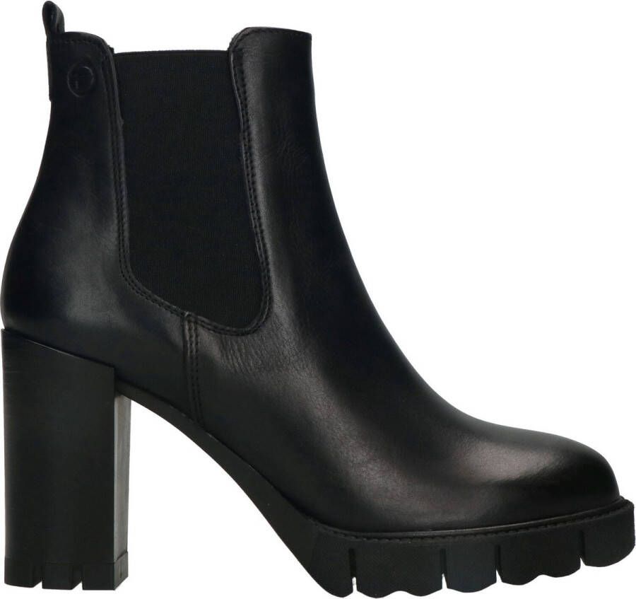 Tamaris Zwarte leren Chelsea laars met 6 cm hak Black Dames