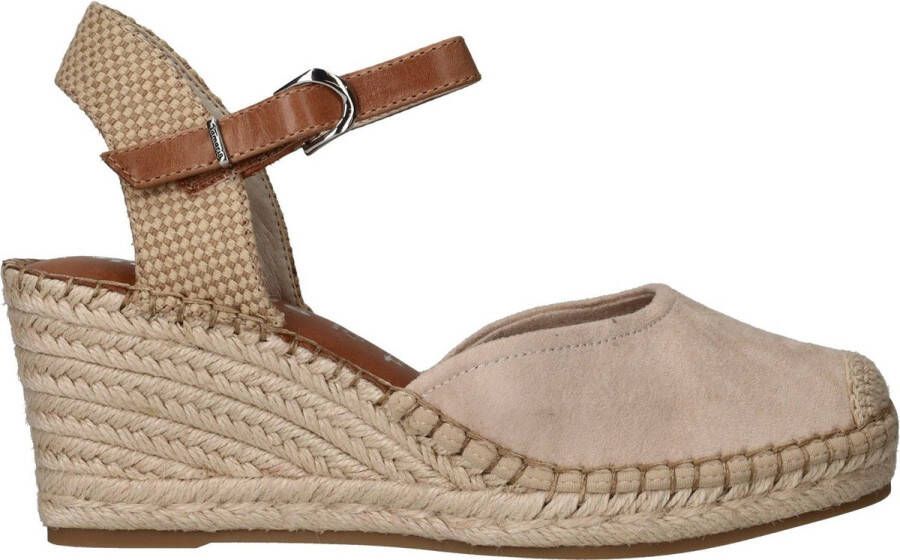 Tamaris Beige Suede Espadrille Sleehak met Leren Voetbed Beige Dames