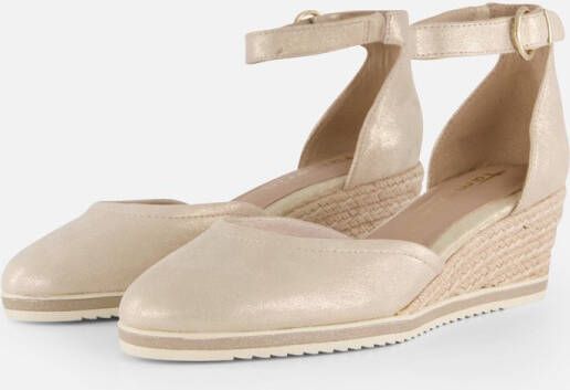 Tamaris Gouden Champagne Leren Espadrille met Klittenband Yellow Dames